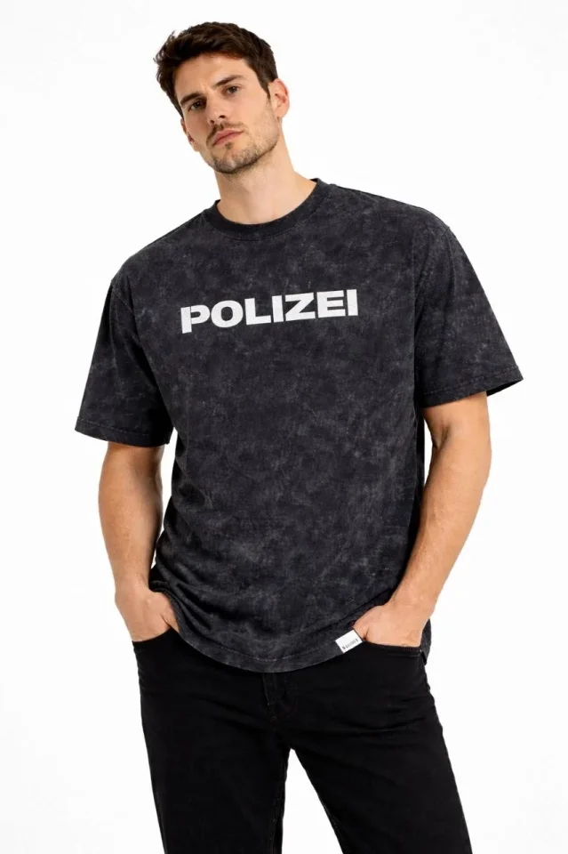 Erkek Asit Yıkamalı Baskılı Tişört Bisiklet Yaka Kısa Kollu Streetwear T-shirt - Siyah Erkek Asit Yıkamalı Baskılı Tişört Bisiklet Yaka Kısa Kollu Streetwear T-shirt - Siyah