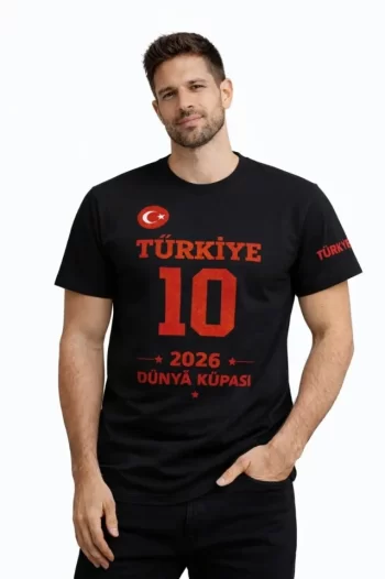 Erkek TÜRKİYE Baskılı Tişört 2026 Dünya Kupası Taraftar Forma T-Shirt - Siyah