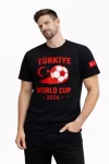 Erkek Türkiye World Cup 2026 Baskılı Tişört Futbol Temalı Forma T-Shirt – Siyah