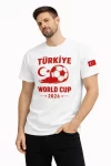Erkek Türkiye World Cup 2026 Baskılı Tişört Futbol Temalı Forma T-Shirt – Beyaz