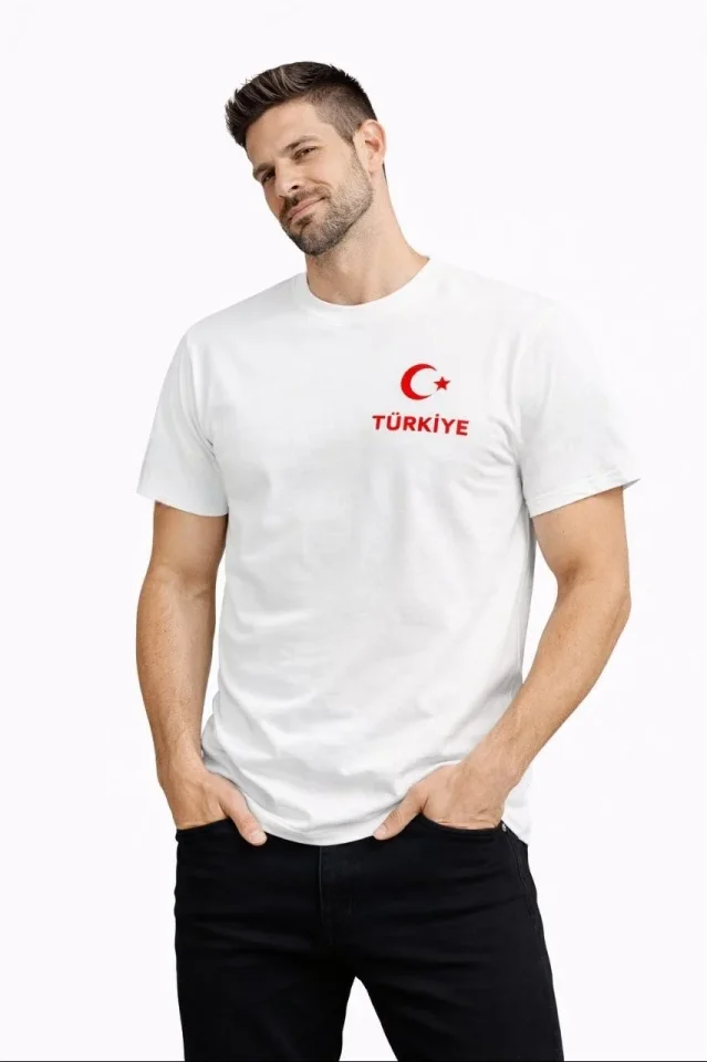 Erkek TÜRKİYE Ay Yıldız Baskılı Taraftar Forma T-Shirt - Beyaz Erkek TÜRKİYE Ay Yıldız Baskılı Taraftar Forma T-Shirt - Beyaz