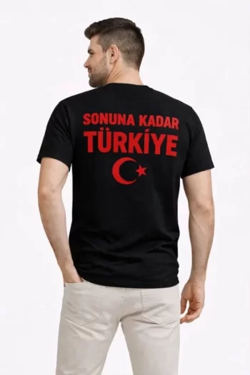 Erkek TÜRKİYE Ay Yıldız Baskılı Taraftar Forma T-Shirt - Siyah