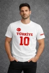Erkek TÜRKİYE Ay Yıldız Baskılı 10 Numara Forma Tişört Taraftar T-Shirt – Beyaz