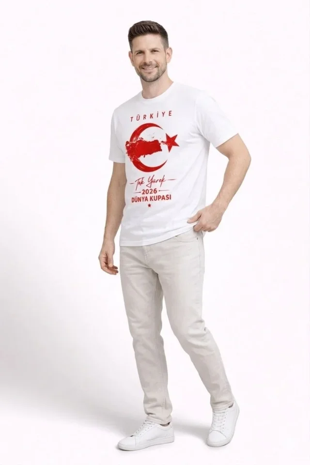 Erkek TÜRKİYE Ay Yıldız Baskılı Taraftar Forma T-Shirt - Beyaz Erkek TÜRKİYE Ay Yıldız Baskılı Taraftar Forma T-Shirt - Beyaz