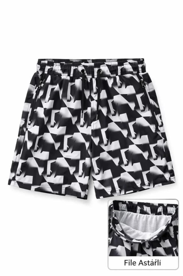 Erkek Deniz Şortu Fermuarlı Cepli File Astarlı Hızlı Kuruyan Premium - Siyah Erkek Deniz Şortu Fermuarlı Cepli File Astarlı Hızlı Kuruyan Premium - Siyah