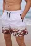 Erkek Deniz Şortu Fermuarlı Cepli File Astarlı Hızlı Kuruyan Premium – Beyaz