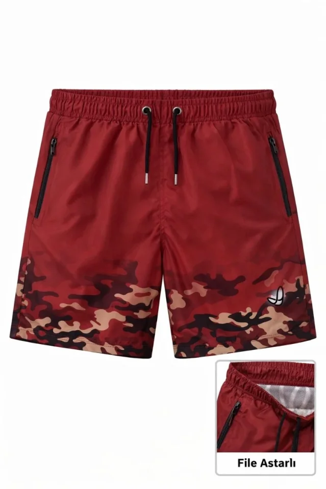 Erkek Deniz Şortu Fermuarlı Cepli File Astarlı Hızlı Kuruyan Premium - Kırmızı Erkek Deniz Şortu Fermuarlı Cepli File Astarlı Hızlı Kuruyan Premium - Kırmızı