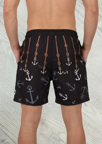 Erkek Deniz Şortu Fermuarlı Cepli File Astarlı Hızlı Kuruyan Premium - Siyah