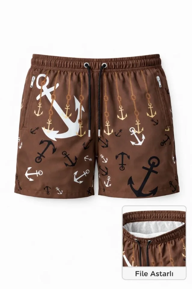 Erkek Deniz Şortu Fermuarlı Cepli File Astarlı Hızlı Kuruyan Premium - Kahverengi Erkek Deniz Şortu Fermuarlı Cepli File Astarlı Hızlı Kuruyan Premium - Kahverengi