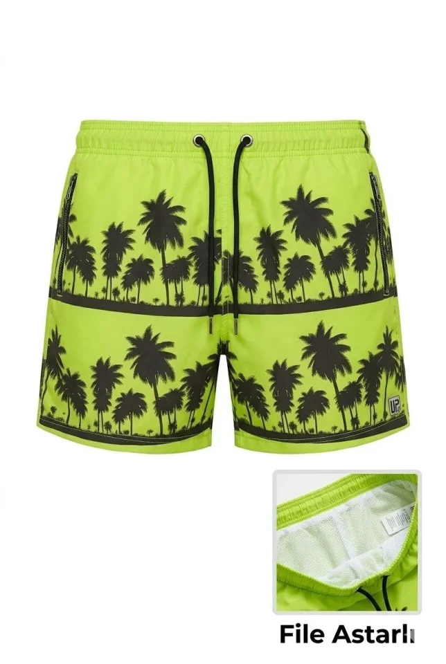 Erkek Deniz Şortu Fermuarlı Cepli File Astarlı Hızlı Kuruyan Premium - Neon Yeşili Erkek Deniz Şortu Fermuarlı Cepli File Astarlı Hızlı Kuruyan Premium - Neon Yeşili
