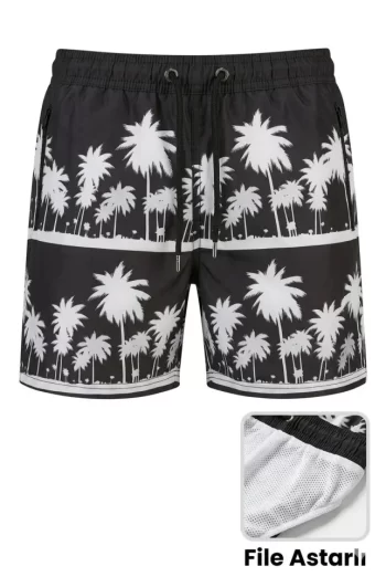 Erkek Deniz Şortu Fermuarlı Cepli File Astarlı Hızlı Kuruyan Premium - Siyah