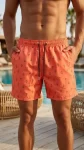 Erkek Deniz Şortu Fermuarlı Cepli File Astarlı Hızlı Kuruyan Premium – Turuncu