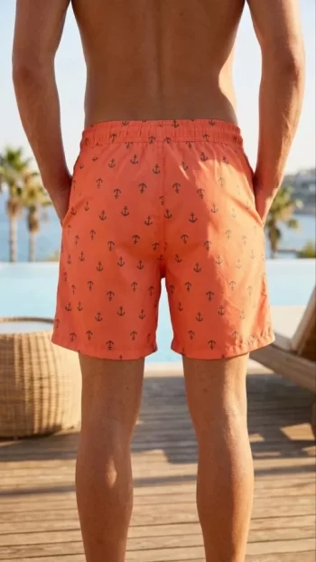 Erkek Deniz Şortu Fermuarlı Cepli File Astarlı Hızlı Kuruyan Premium - Turuncu