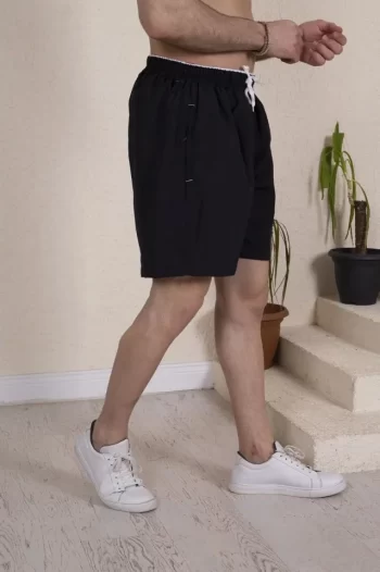 Erkek Deniz Şortu Fermuarlı Cepli File Astarlı - Siyah
