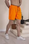 Erkek Deniz Şortu Fermuarlı Cepli File Astarlı – Turuncu