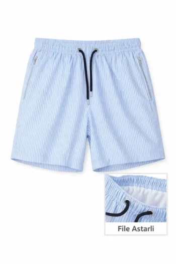 Deniz Şortu Fermuarlı Cepli File Astarlı Hızlı Kuruyan Premium - Bebek Mavisi