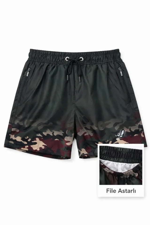 Deniz Şortu Fermuarlı Cepli File Astarlı Hızlı Kuruyan Premium - Siyah Deniz Şortu Fermuarlı Cepli File Astarlı Hızlı Kuruyan Premium - Siyah