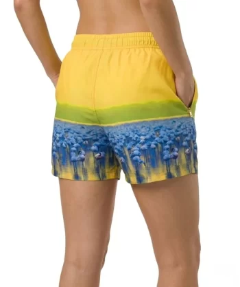 Deniz Şortu Fermuarlı Cepli File Astarlı Hızlı Kuruyan Premium - Sarı