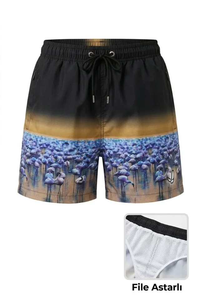 Deniz Şortu Fermuarlı Cepli File Astarlı Hızlı Kuruyan Premium - Siyah Deniz Şortu Fermuarlı Cepli File Astarlı Hızlı Kuruyan Premium - Siyah