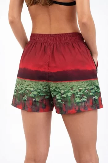 Deniz Şortu Fermuarlı Cepli File Astarlı Hızlı Kuruyan Premium - Kırmızı