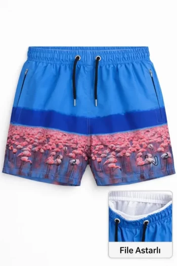 Deniz Şortu Fermuarlı Cepli File Astarlı Hızlı Kuruyan Premium - Mavi
