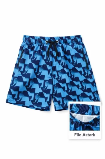 Deniz Şortu Fermuarlı Cepli File Astarlı Hızlı Kuruyan Premium - Mavi