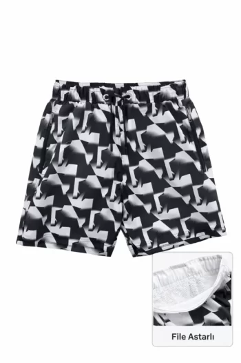 Deniz Şortu Fermuarlı Cepli File Astarlı Hızlı Kuruyan Premium - Siyah