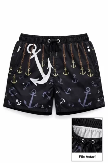 Deniz Şortu Fermuarlı Cepli File Astarlı Hızlı Kuruyan Premium - Siyah