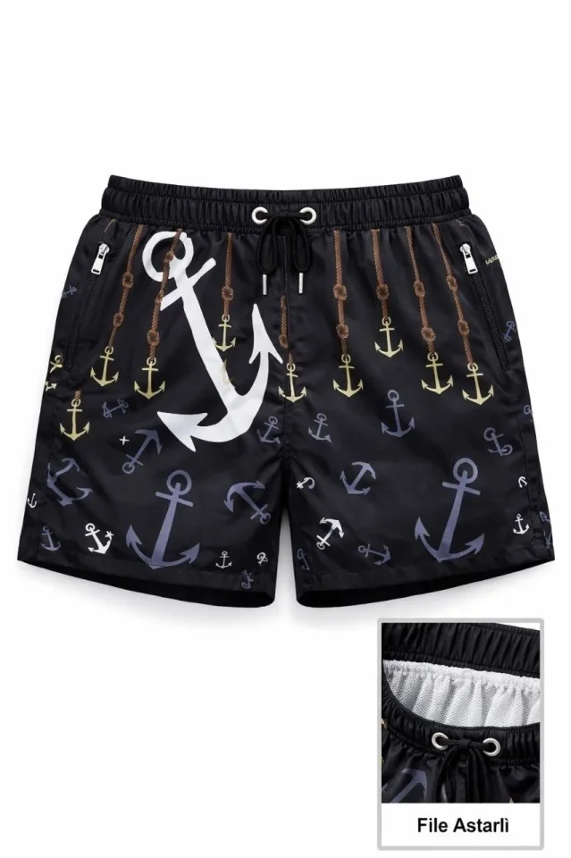 Deniz Şortu Fermuarlı Cepli File Astarlı Hızlı Kuruyan Premium - Siyah Deniz Şortu Fermuarlı Cepli File Astarlı Hızlı Kuruyan Premium - Siyah