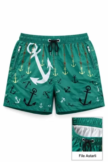 Deniz Şortu Fermuarlı Cepli File Astarlı Hızlı Kuruyan Premium - Su Yeşili