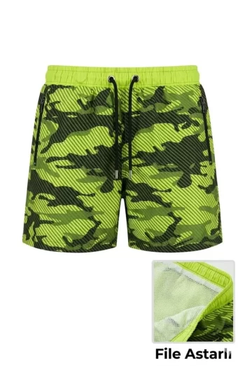 Deniz Şortu Fermuarlı Cepli File Astarlı Hızlı Kuruyan Premium - Neon Yeşili