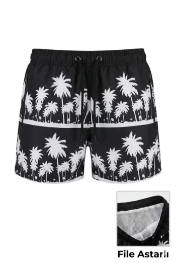 Deniz Şortu Fermuarlı Cepli File Astarlı Hızlı Kuruyan Premium - Siyah