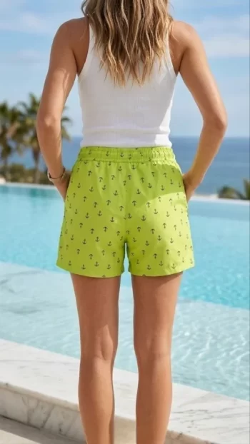 Deniz Şortu Fermuarlı Cepli File Astarlı Hızlı Kuruyan Premium - Neon Yeşili