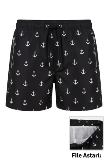 Deniz Şortu Fermuarlı Cepli File Astarlı Hızlı Kuruyan Premium - Siyah