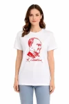 Atatürk Baskılı Tişört Kısa Kollu Bisiklet Yaka T-Shirt – Beyaz