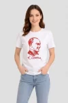 Atatürk Baskılı Tişört Kısa Kollu Bisiklet Yaka T-Shirt - Beyaz