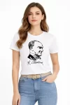 Atatürk Baskılı Tişört Kısa Kollu Bisiklet Yaka T-Shirt – Beyaz