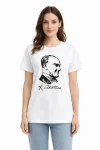 Atatürk Baskılı Tişört Kısa Kollu Bisiklet Yaka T-Shirt – Beyaz