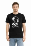 Erkek Atatürk Baskılı Tişört Kısa Kollu Bisiklet Yaka T-Shirt – Siyah