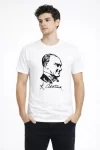 Erkek Atatürk Baskılı Tişört Kısa Kollu Bisiklet Yaka T-Shirt – Beyaz