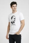 Erkek Atatürk Baskılı Tişört Kısa Kollu Bisiklet Yaka T-Shirt – Beyaz