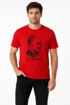 Erkek Atatürk Baskılı Tişört Kısa Kollu Bisiklet Yaka T-Shirt – Kırmızı
