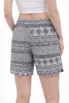 Etnik Desenli Dokuma Şort Lastikli Bel Bağcıklı Cepli Yazlık – Gri