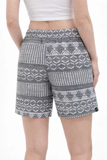 Etnik Desenli Dokuma Şort Lastikli Bel Bağcıklı Cepli Yazlık - Gri
