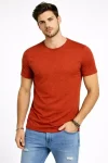 Erkek Flam Kumaş Melanj Dokulu Regular Fit Tişört Bisiklet Yaka Yazlık T-Shirt – Kiremit