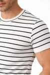 Erkek Çizgili Yazlık Triko T-Shirt Slim Fit Dar Kesim Body Bisiklet Yaka – Beyaz