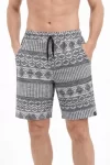 Erkek Etnik Desenli Dokuma Şort Lastikli Bel Bağcıklı Cepli Yazlık – Gri
