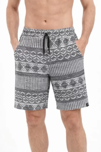 Erkek Etnik Desenli Dokuma Şort Lastikli Bel Bağcıklı Cepli Yazlık - Gri