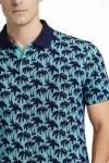 Erkek Pike Kumaş Polo Yaka Palmiye Desenli Tişört Kısa Kol Yazlık T-Shirt – Turkuaz