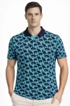 Erkek Pike Kumaş Polo Yaka Palmiye Desenli Tişört Kısa Kol Yazlık T-Shirt – Turkuaz